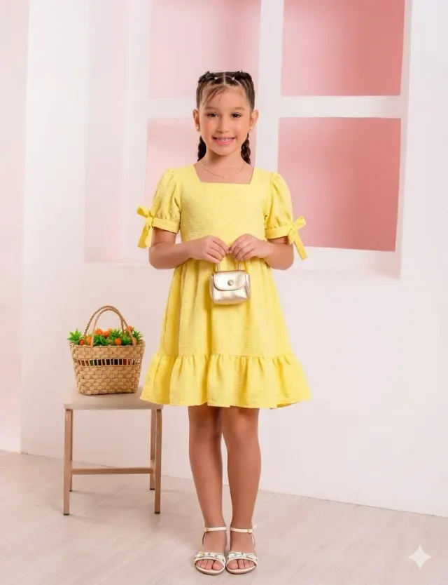 Vestido Manga Bufante Amarelo