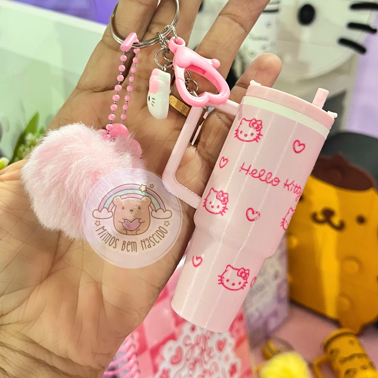 Chaveiro Copo Hello Kitty 🌸 Rosa Bebê 