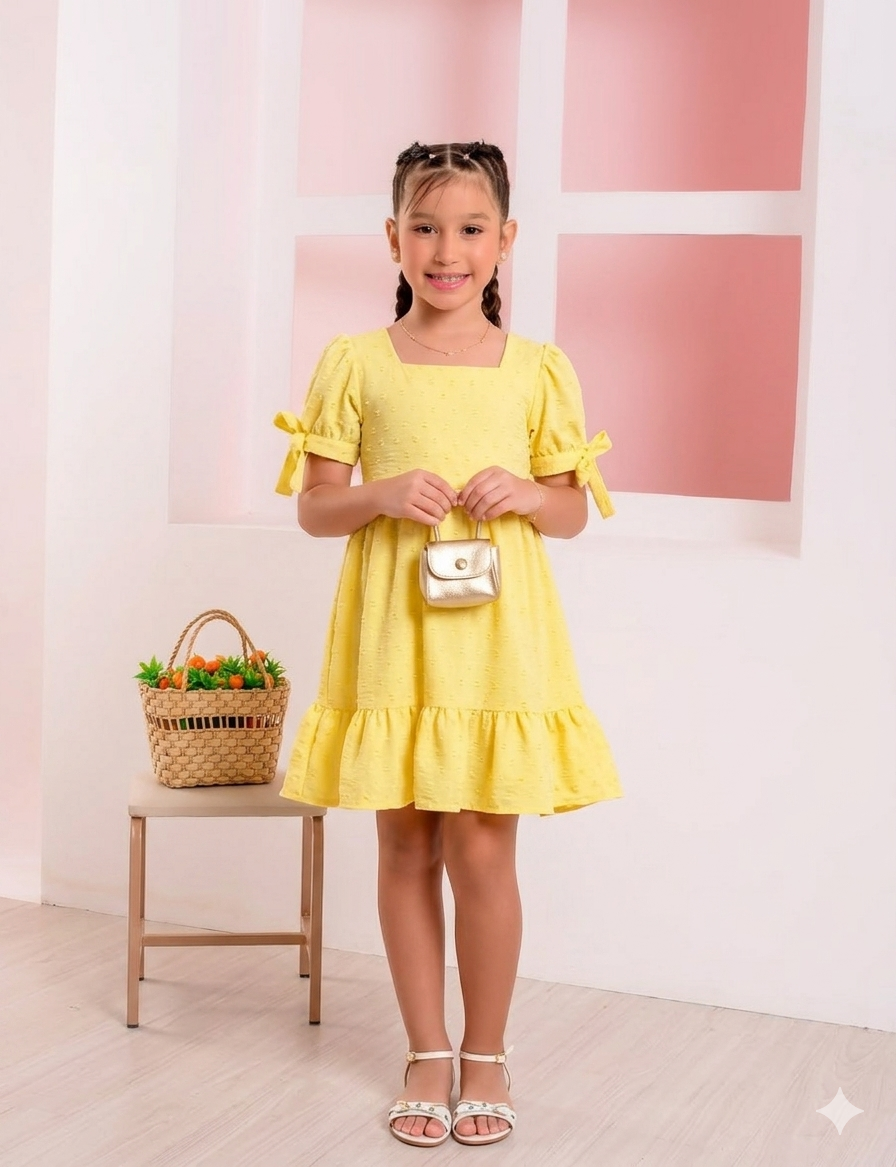 Vestido Manga Bufante Amarelo